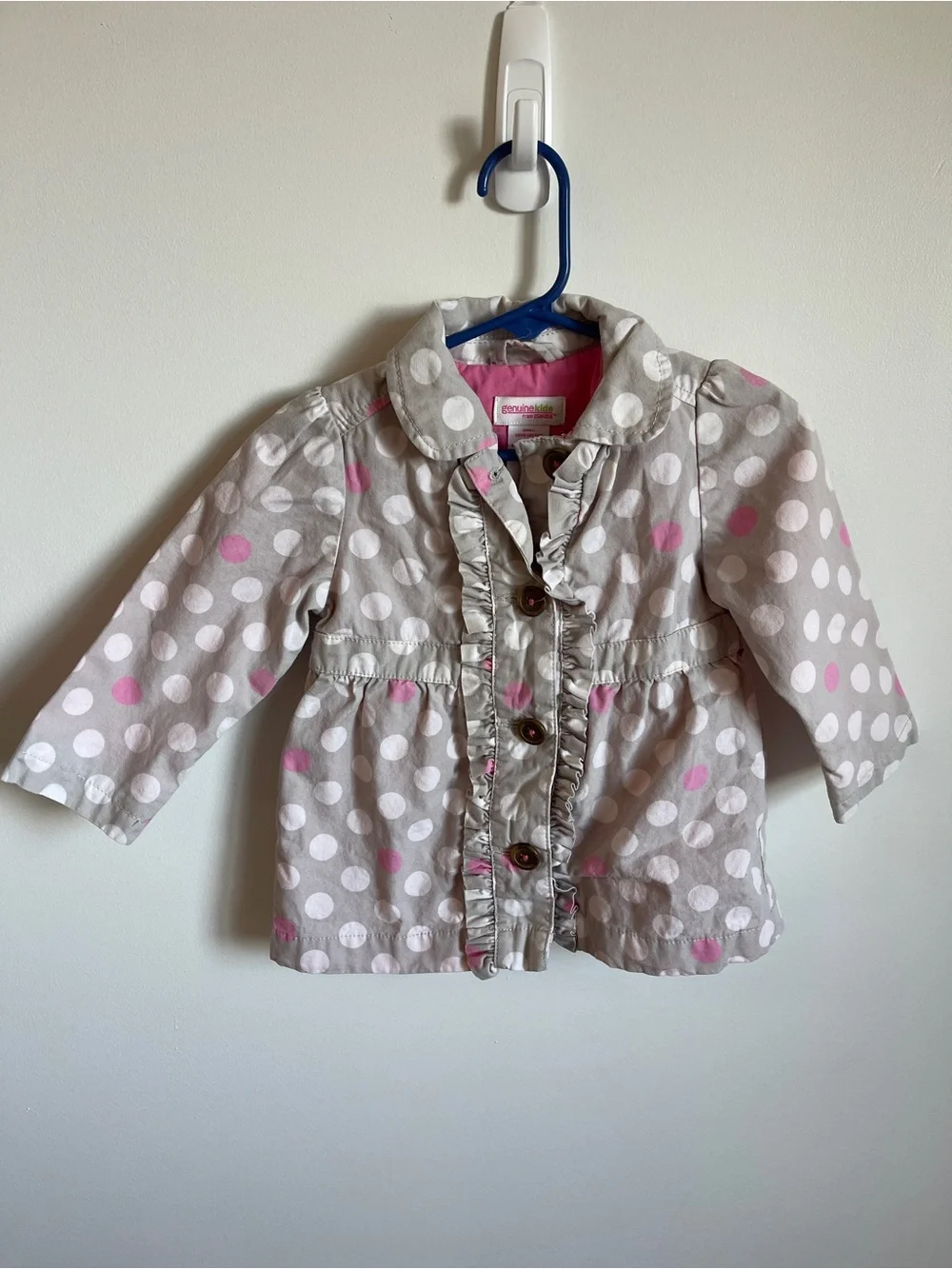 OshKosh B'gosh Pink & Gray Polka Dot Ruffle Jacket 18M